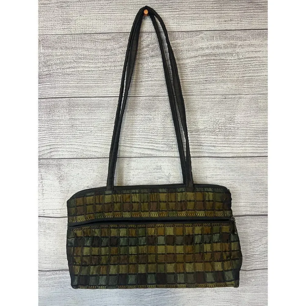 Maruca Boulder Colorado Woven Zip Shoulder‎ Bag Green Brown Excellent Condition